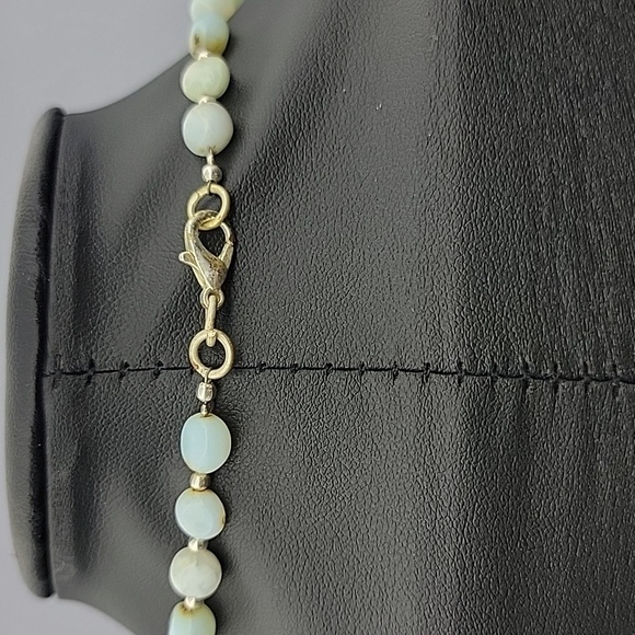 Natural Peru Blue Opal Gems 6 to 8mm Smooth Nugget Beads 17" Silver Necklace - Picture 5 of 11